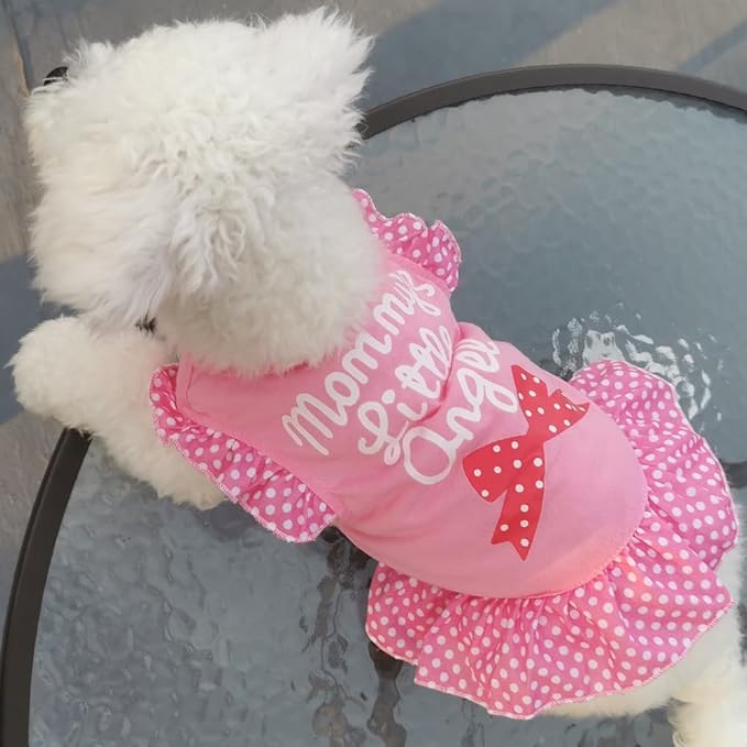 XPUDAC 4 Pack Pet Dog Dress Dog Clothes Girl Puppy Shirt Yorkie Clothes Cute Doggie Dress Pet Apparel for Small Dogs and Cats (Pink Angel, Small(4.5-8lbs))