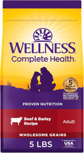 Wellness Complete Health Adult Dry Dog Food, Wholesome Grain Kibble, Natural, Beef and Barley Recipe, 5 lb Bag