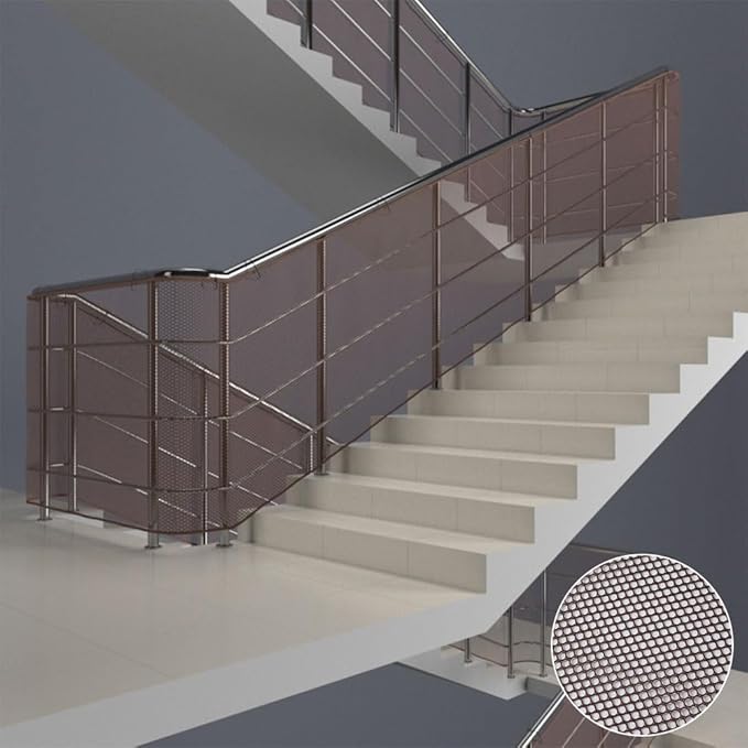 Banister Guard 10 ft L x 2.6 ft H Balcony Netting for Pets Stairs Railing Nylon Net Stairway Balcony Mesh Netting Banister Stair Net Balcony Safety Net Stair Guard for Indoor & Outdoor(Brown)