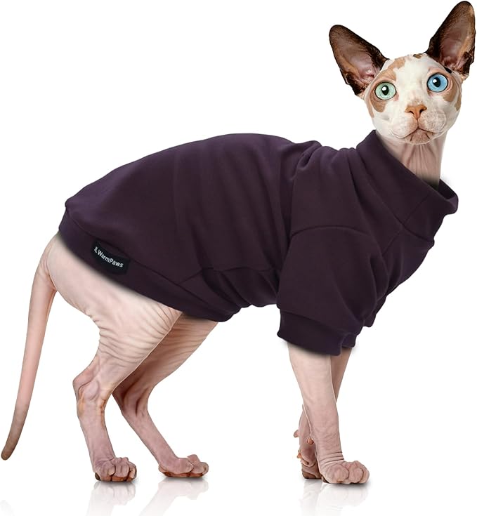Sphynx Cat Sweater Hairless Cat Clothes Sweater Shirt Soft Warm Long Sleeves Pullover Pet Clothes Pajamas Dog Cloth for Small Dogs Jumpsuit Pet Sweaters (Dark Purple, 2XL)