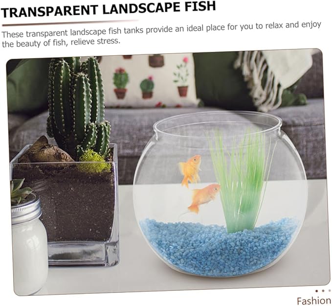 Small Plastic Fish Bowls 2pcs, Round Desktop Aquarium Tanks, Shatterproof Office Goldfish Bowls for Home and Living Room Micro Landscape