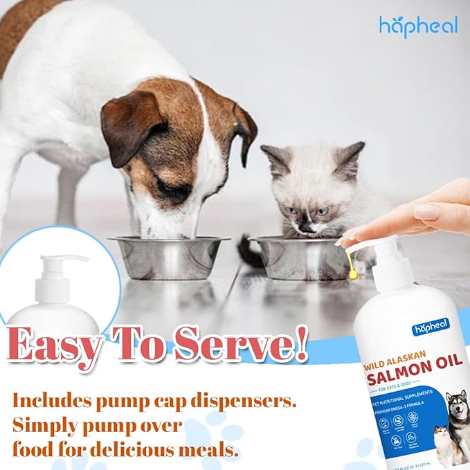 Wild-Caught Salmon Oil for Dogs & Cats - Omega 3 EPA DHA,Fish Oil Liquid Supplement for Skin & Coat, Joint & Bone Health (8 FLOZ)