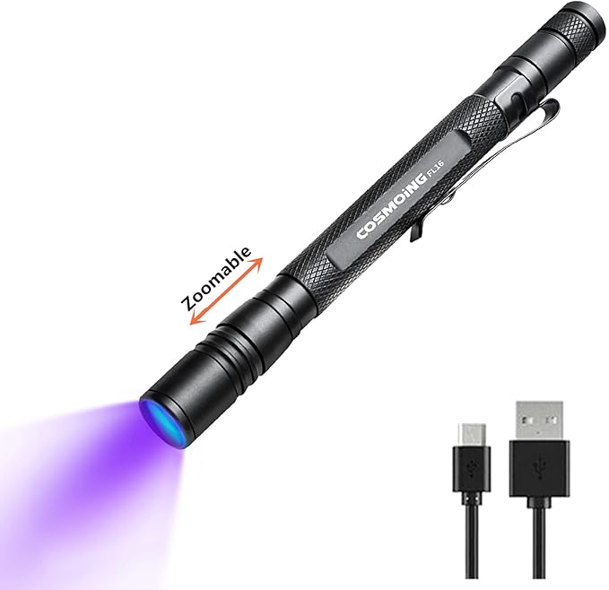 UV Flashlight Rechargeable, 395nm Ultraviolet, Zoomable Blacklight Detector for Pet Urine, Cat Dog Stains, Scorpion, Bed Bug