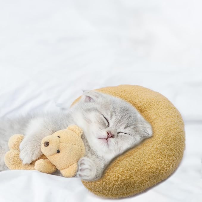 Andiker Pillows for Cats, U Shape Soft Fluffy Kitten Pillow to Lay On Cat Bed Pillow Ultra Soft Pet Pillow for Cat Fluffy Cats Pillows for Indoor Cats and Puppies to Improve Sleep Quality (Yellow)