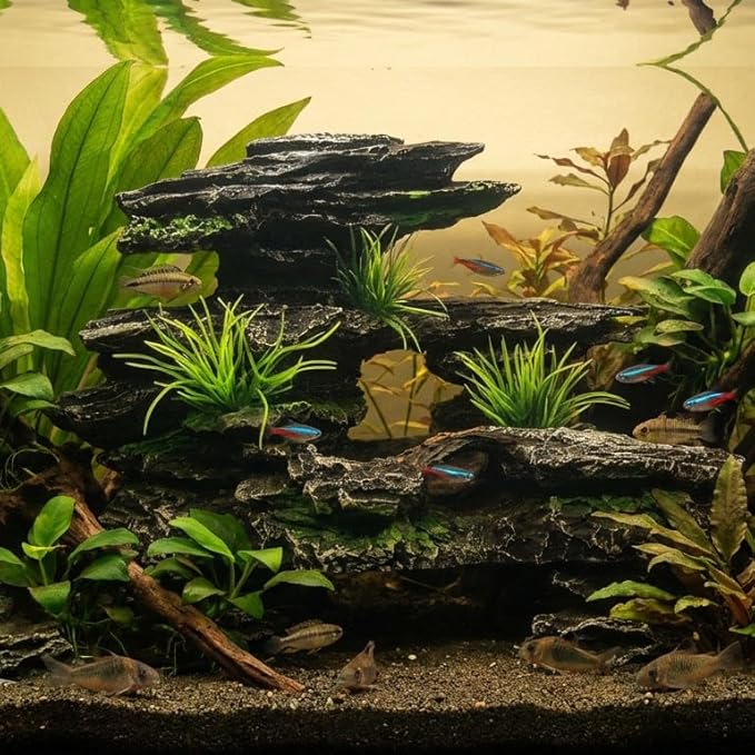 Aquarium Decor Mountain View Stone Ornament, Premium Landscape Fish Tank Decorations, Fish Tank Accessories, Ideal for Betta, Snails, Turtle, Hiding, Playing, Basking and Resting Spots