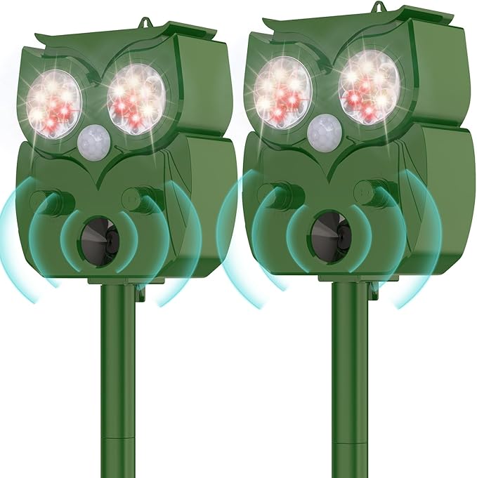Solar Ultrasonic Animal Repellent Outdoor 2PCS, Cat Squirrel Deer Repellent Devices with Waterproof Animal Deterrent for Garden Yard Farm