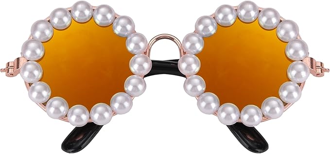 KUDES Cute Dog Sunglasses Pearl Dog Sunglasses Small Medium Breed Girl Holiday Party Pet Costume Accessories (Gold, Medium)