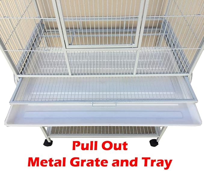 64" Extra Large Wrought Iron Side Nesting Box Doors for Flight Breeding Canary Parakeet Cockatiel Lovebird Finch Bird Flight Home Cage Easy to Clean Pull Out Tray with Removable Rolling Stand