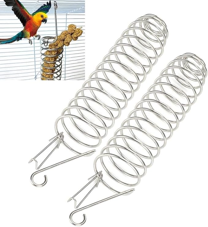 2PCS Bird Food Holder, Feeder Food Basket Tool Vegetable Fruit Feeder Stainless Steel Parrot Hanging Stainless Steel Cage Accessories for Parakeet Cockatiel