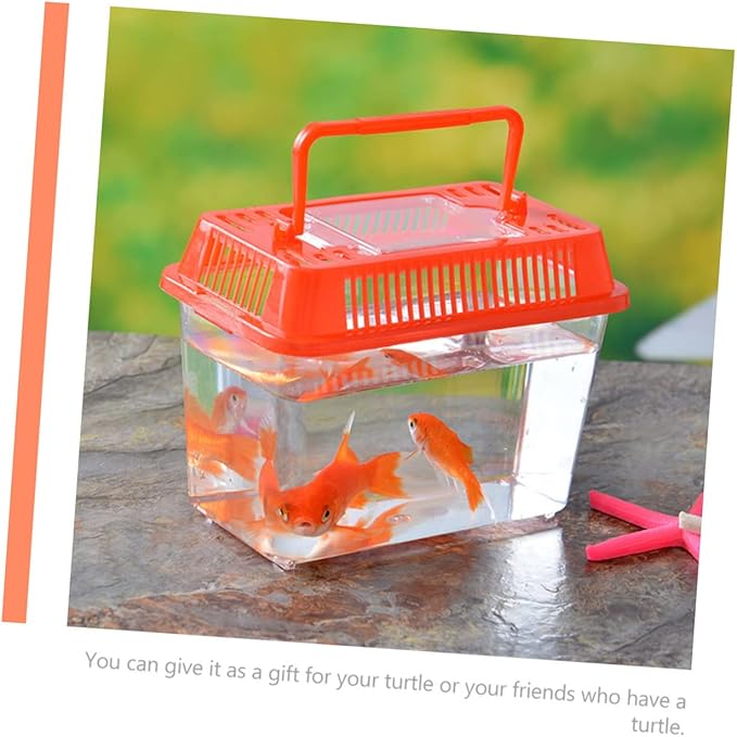 Plastic AquariumTurtle Fish Tank Clear Container Hamster Tank Portable Fish Gecko Habitat Portable Tortoise Terrarium Turtle Habitat, 7.1 X 4.3 X 4.3 Inches, Random Lid Color