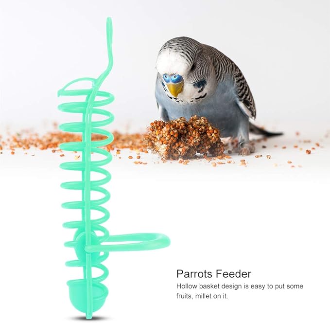 GOTOTOP Bird Millet Holder Parrots Feeder Hollow Basket Plastic Food Fruit Feeding Perch Stand Holder for Pet Bird Supplies 9.8in (Green