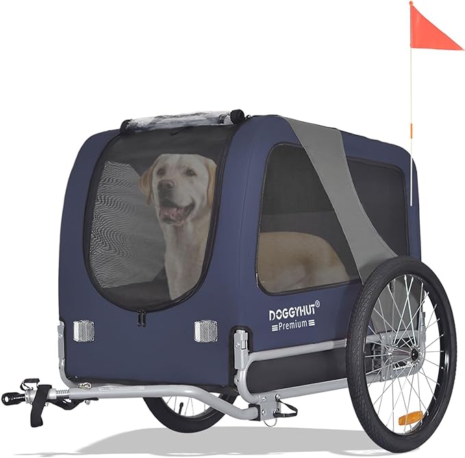 DOGGYHUT® Premium Large Pet Bike Trailer for Medium or Large Dog, Up to 78 lbs,Dog Bicycle Carrier,Low Center of Gravity,Easy Folding Frame