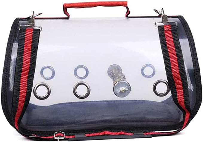 qiuqiu Bird Carrier Bag, Multifunctional, for Pets, Parrots, Cage, Light, Portable, with Shoulder Strap, Breathable, Double Zipper, Outdoor, Camping, Transparent-Red