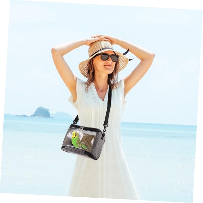 Parrot Carrier Bag with Crossbody Strap, Large Capacity Portable Bird Carrying Pouch for Outdoor Travel, Small Pet Birds Container in Gray