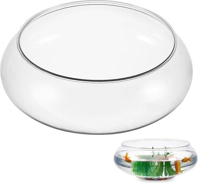 Yardwe Transparent Aquarium Tank 9.52 Inch Desktop Betta Fish Bowl with Hydroponic Plant Holder Clear Plastic Fish Bowl for Home Office Decoration