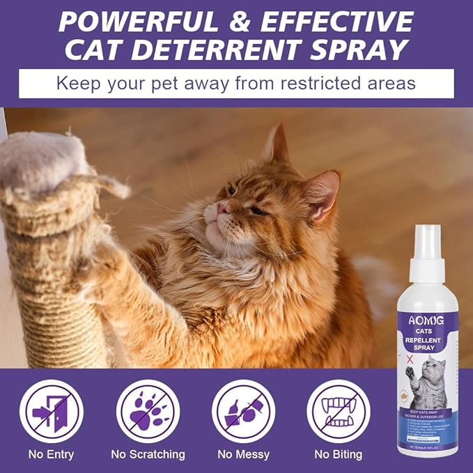 AOMIG Cat Deterrent Spray, Natural Cat Repellent Spray, Non-Toxic Anti-Scratch Deterrent for Furniture Protection Sofas Rugs Plants, Indoor & Outdoor Safe Effective Training Aid for Cats, 200ml