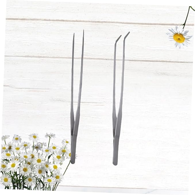 FRCOLOR 2pcs Stainless Steel Aquatic Plant Tongs Straight Curved Tweezers for Fish Tank Maintenance Resistant Tools for Planting and Arranging Aquarium Plants