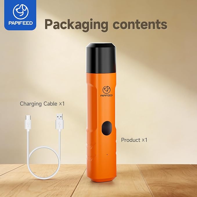 PAPIFEED Dog Nail Grinder with LED Light, Ultra Quiet 3-Speed Electric Nail File for Small Medium Large Dogs & Cats, Rechargeable Pet Nail Grinder with Trimmer (Orange)