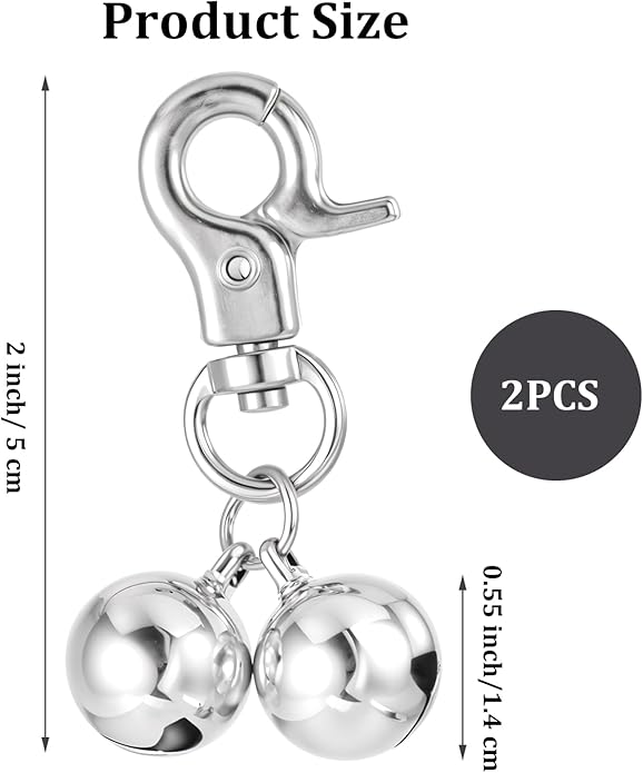 Bremorou Bell For Dog Collar 2 Pack Silver Cat Collar Bell With Snap Clips Stainless Steel Bell Necklace For Dogs & Cat Pet Pendant Collar Charm Training Collar Charm For Dogs And Cats（Silver ）