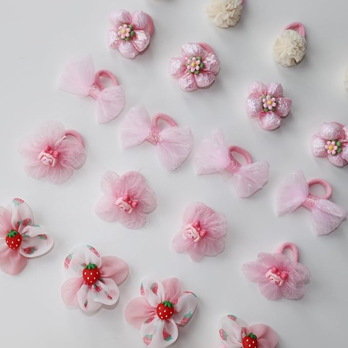 20pcs Dog Hair Bows, Cute Puppy Hair Bows Flowers Bowknot Hairball Strawberry Mix Styles, Pet Grooming Rubber Bands Dogs Hair Accessories Handmade