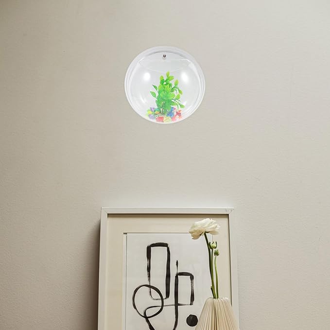 Vintage Decor Wall Mounted Aquarium Tank Clear Acrylic Round Fish Tank Betta Fish Bowl Hanging Bubble Tank Pot Vase Transparent Wall Planter for Home Garden Office Decor Retro Decor