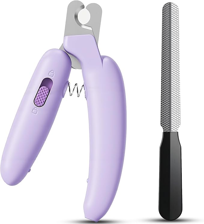 Dog Nail Clippers,Dog Nail Trimmers for Small Medium Dogs and Cats - Professional Grooming Tool with Safety Lock, Sharp Stainless Steel Blade Prevents Splitting, Includes Nail File (Purple-mini)