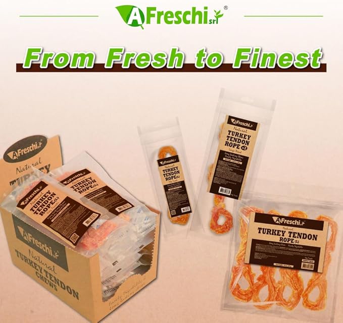 A Freschi srl Turkey Tendons for Dogs, USA-Sourced, Healthy Dog Treats, Rawhide-Free Puppy Chews, Long Lasting, All Natural, Hypoallergenic Dog Treats for Large Breeds, 2 Count Pack Rope (L)