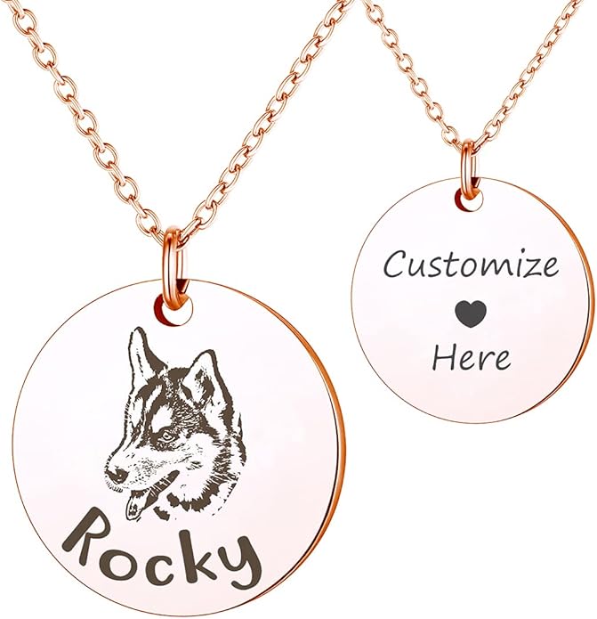 Anavia Customized Pet Portrait & Name Necklace, Personalized Pet Gifts Photo Engraved Necklace, Pet Memorial Jewelry Gift, Cat Dog Necklace for Animal Lover, Dog Mom, Birthday Gift