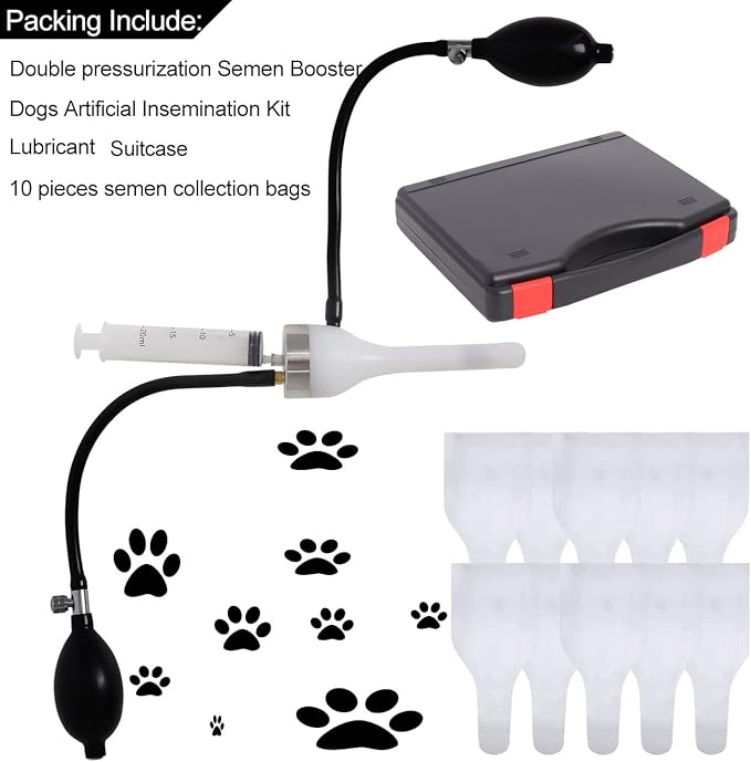Wadoy Dog Artificial Insemination Kit for 3-10KG Dogs, Upgrade Double Pressurization Semen Booster with 10 PCS Collection Bags, Dogs Breeding Pet Supplies Kit