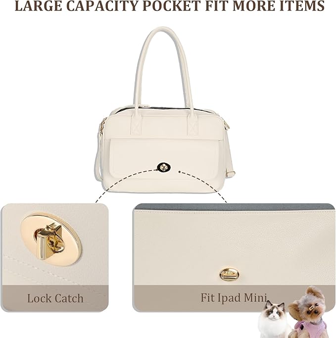 Pet Carrier Dog Purse Carrier Soft-Sided Carriers for Puppy Cat, Stylish Leather Handbag Travel Pet Bag for Small Dogs Cats, TSA Airline Approved