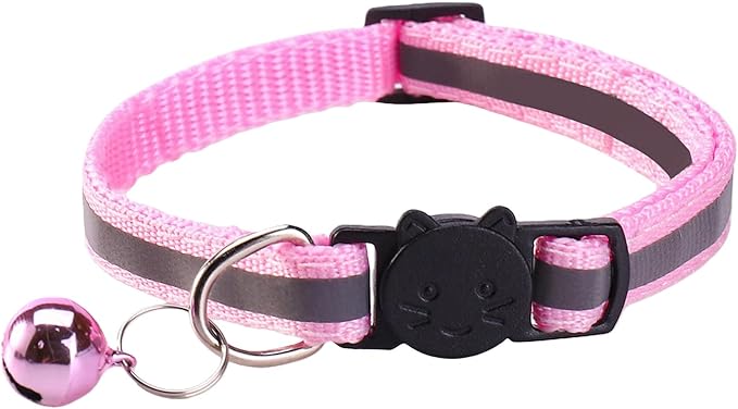 14 Pack Breakaway Cat Collar with Bell, Reflective Kitten Collar for Girl Boy Cats, Safety Buckle Adjustable 7.5-12.5 Inch, 0.4 Inch Width Lightweight, Pet Gifts (Pink)