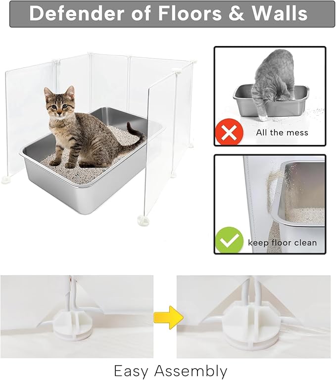 KEYIDE High Wall Cat Litter Box Splash Guard, DIY Cat Litter Pan Siding Kitten Litter Tray Pee Shield Dog Scatter Barrier, 24L x 19W x 16H Keep Floor Clean