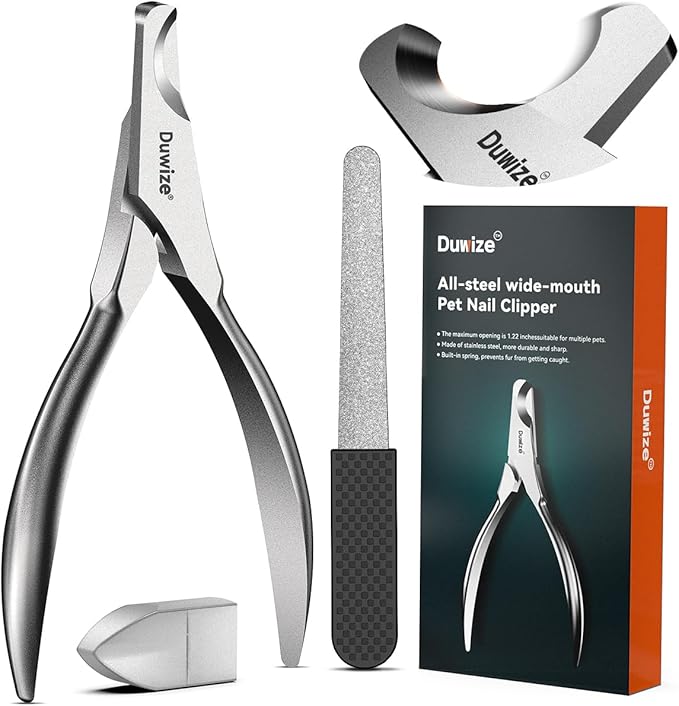 Dog Nail Clippers - All Steel Material, 1.22-Inch Large Opening, Built-in Spring, No Fur Pinch, for Medium to Large Dogs and Cats, Professional Pet Nail Trimmers, with Free Nail File (Matte)