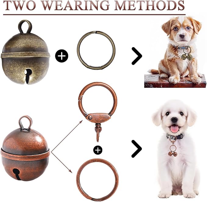 Copper Dog Bells for Collars with Quick-Release Clasp - Audible Safety Trackers for Medium to Large Dogs, Outdoor Collar Accessories(Bronze+Copper, 2-Pack)