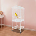 Large Bird Cage, Movable Pet Bird Flight Cages with Wheels 4 Feed Windows Slide-Out Tray, Panorama Bird Aviary 18.11x18.11x49.21in for Parrot, Parakeets, Budgerigars(White Style2)