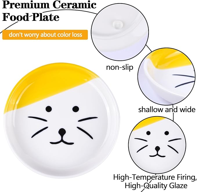 Cat Food Dishes Set, Healthy Ceramic Pet Food and Water Bowl for Indoor Cat, Puppies, Anti Whiskers Fatigue, Shallow Bowls for Wet Food Plate, Dishwasher Safe, 5 Pcak