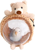 MANON ROSA Bird Carrier Backpack – Breathable Travel Bag with Clear Dome, Cute Cozy and Lightweight for Small Parrots Parakeet Lovebirds Budgie Cockatiel Sugar Gliders Hamsters Rabbits (Bear,Small)