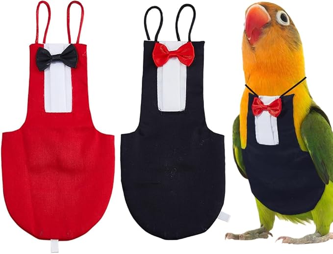 SUPERFINDINGS 2Pcs 2 Colors Parrot Flying Nappy Bird Diaper Harness Cockatiel Tuxedo Flight Suite Reusable Parrot Nappy Clothes Costume for Conure Macaw Budgies Parakeet