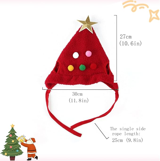 1PC Dog Christmas Day Costume - Dog Cat Christmas Day Pet Hat Adjustable Headpiece Hat with Star and Pompoms Pet Red Costume Soft Cute Hat for Dogs