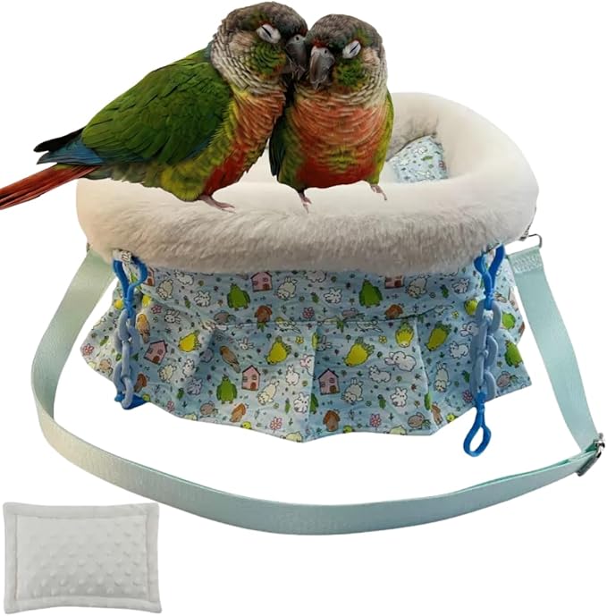 2 in 1 Warm Bird Carrier Bag, Bird Hammock Bed for Cage, Winter Travel Bag, Portable Parrot Outing Bag for Lovebird, Budgie, Conure, Quaker, Small Medium Birds (Blue,Medium)