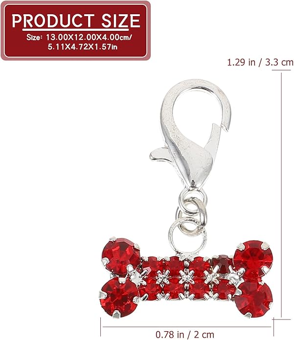 2Pcs Rhinestone Bone Collar Hanging Pendants Shiny Dog and Cat Collar Charms for Dogs and Cats Red and White Colors