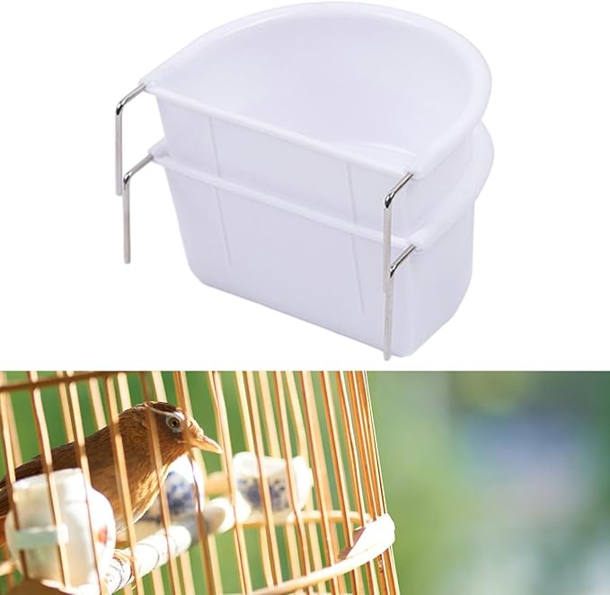 2Pcs Bird Feeding Dish Sturdy Hanging Feeding Bowl Easy to Install Bird Food Tray Bird Cage Accessories for Conures Lovebirds, 10.9cmx9.8cmx5.4cm, Optional