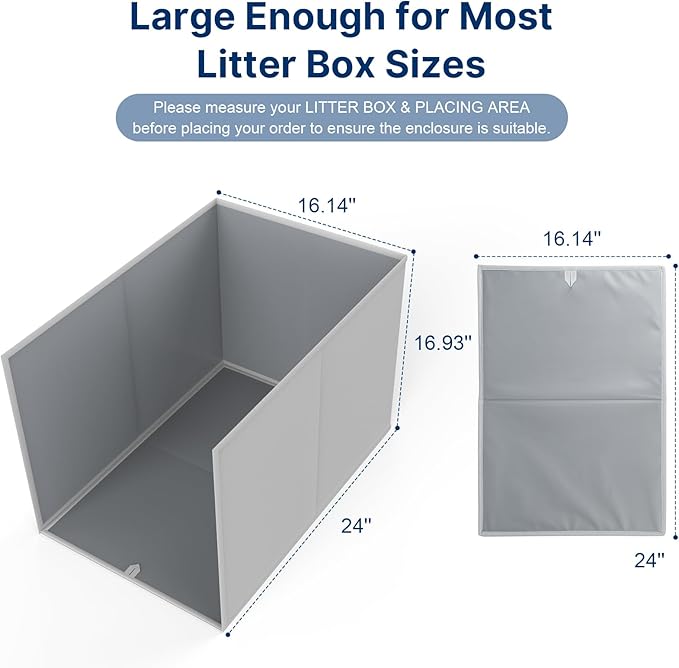 24"L × 17"W × 16"H Foldable Cat Litter Box Enclosure, All-in-One Litter Box Splash Guard for Large Litter Pan, High Sided Litter Box Shield with Removable Mat, Easy to Clean, No Mess, Odorless