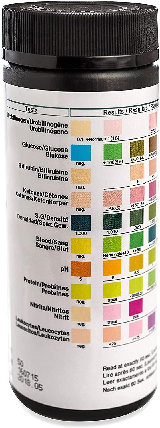 One Step Pet Urine Testing Strips, 100 x 10 Parameter Urinalysis Tests for Dogs, Cats, Vets, Accurate Testing for Veterinarians, Detects UTI, Diabetes, Bladder, Kidney, Liver, SG, pH, Glucose