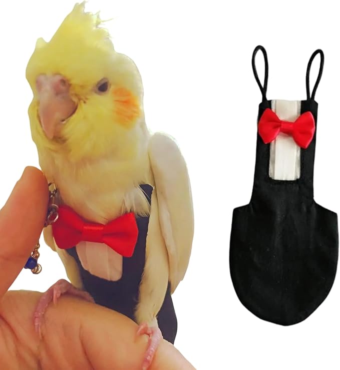 Bird Flight Suits Diapers, Parrot Flight Suits Diapers for Monk Parakeets, Cockatiels Flight Suits, Parrot Clothes, Bird Training Nappy Suit Liners Clothes (Small,Black)