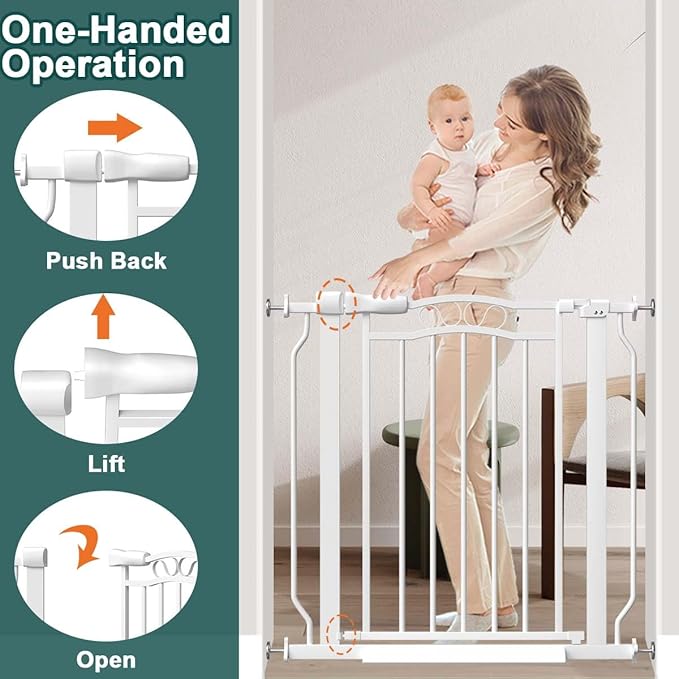 Fairy Baby 29.5"-53.1" Extra Wide Baby Gates for Doorways, Safety Child Gate for Kids Dog, Metal Auto Close Stair Gates Indoor for Toddler Pressure Mount Kit, Arched Décor Walk Thru Garden Gate, White