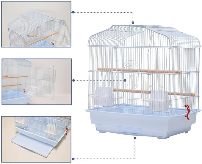 Small Bird Cage with Wheels, 44 Inch Parakeet Cage with Top Stand, 3 in 1 Bird Carrier - Triple-Function Detachable Twin Compartments, Interactive Open Top Access