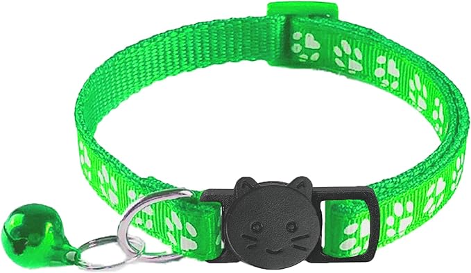 2 Pack Breakaway Cat Collars with Bells, Reflective Design and Claw Print Design, Safety Buckle Kitten Collars Adjustable from 7.5 to 12.5 Inches (Green)
