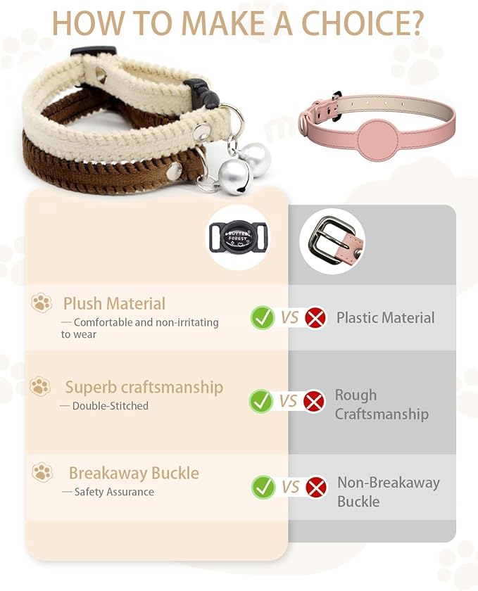 Furry Breakaway Cat Collar with Bell, Adjustable 7.87"-11.78" Kitten Collar, Suitable for All Types of Cats and Small Dogs (M, Brown)