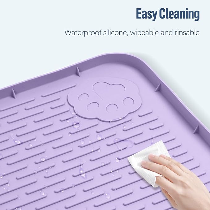Pee Pad Holder for Dogs, 34" x 22" Silicone Pee Tray Mat Leak-Proof, High Edge, No Spill Pet Pad Holder for Puppy, Cat, Rabbit, Training Pads for Floor Protection, No Pee Pads (Purple)